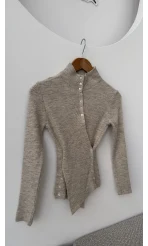 Belden Düğmeli Triko Kazak - Bej - Kod: 251027