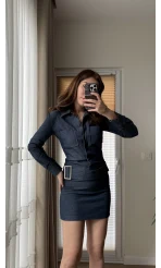 Belden Tokalı Denim Elbise