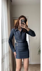 Belden Tokalı Denim Elbise