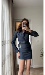 Belden Tokalı Denim Elbise