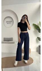 Beli İpli Pantolon - Lacivert - 4019
