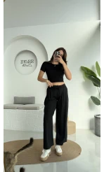 Beli İpli Pantolon - Siyah - 4019