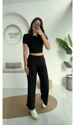 Beli İpli Pantolon - Siyah - 4019