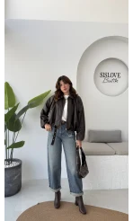 Beli Kemerli Deri Ceket - Kahve - Kod: 3137