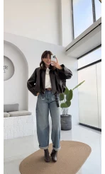 Beli Kemerli Deri Ceket - Kahve - Kod: 3137