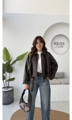 Beli Kemerli Deri Ceket - Kahve - Kod: 3137