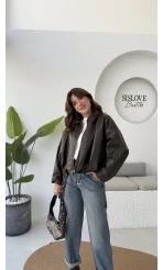 Beli Kemerli Deri Ceket - Kahve - Kod: 3137