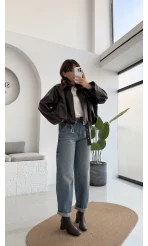 Beli Kemerli Deri Ceket - Kahve - Kod: 3137