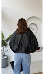 Beli Kemerli Deri Ceket - Siyah - Kod: 3137