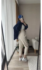 Beli Lastlikli Gabardin Pantolon