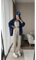 Beli Lastlikli Gabardin Pantolon