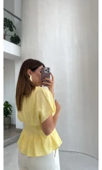 Beli Pileli Bluz - Sarı - Kod: 1078