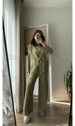 Bella Müslin Nakışlı Takım Haki
