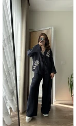 Bella Müslin Nakışlı Takım Lacivert