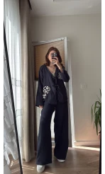 Bella Müslin Nakışlı Takım Lacivert