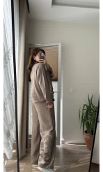 Bella Müslin Nakışlı Takım Vizon