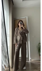 Bella Müslin Nakışlı Takım Vizon