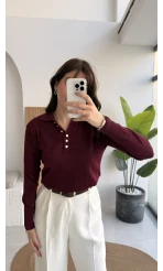 Bella Simli Uzun Kol Kazak - Bordo - Kod: 251133