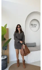 Bellina Triko Hırka Etek Takım - Kahve Vizon Tonları - Kod: 001