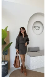 Bellina Triko Hırka Etek Takım - Kahve Vizon Tonları - Kod: 001