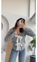 Bellora Fiyonk Triko Hırka - Gri - KOD:9056