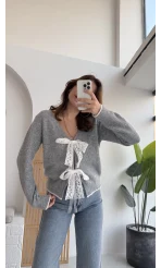 Bellora Fiyonk Triko Hırka - Gri - KOD:9056