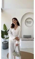 Bennet Serisi Saten Gömlek - Beyaz - Kod: 2142