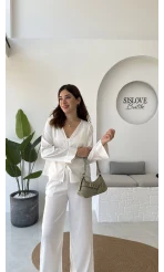 Bennet Serisi Saten Gömlek - Beyaz - Kod: 2142