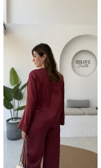 Bennet Serisi Saten Gömlek - Bordo - Kod: 2142