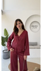 Bennet Serisi Saten Gömlek - Bordo - Kod: 2142