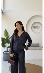 Bennet Serisi Saten Gömlek - Lacivert - Kod: 2142