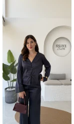 Bennet Serisi Saten Gömlek - Lacivert - Kod: 2142