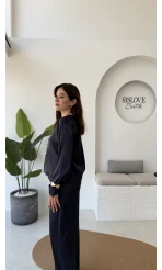 Bennet Serisi Saten Gömlek - Lacivert - Kod: 2142