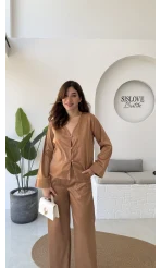 Bennet Serisi Saten Gömlek - Taba - Kod: 2142