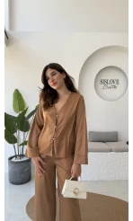 Bennet Serisi Saten Gömlek - Taba - Kod: 2142