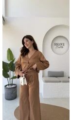 Bennet Serisi Saten Gömlek - Taba - Kod: 2142