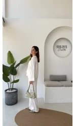 Bennet Serisi Saten Pantolon - Beyaz - Kod: 4027