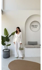 Bennet Serisi Saten Pantolon - Beyaz - Kod: 4027