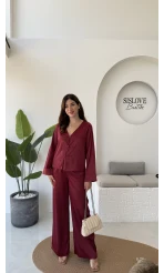 Bennet Serisi Saten Pantolon - Bordo - Kod: 4027