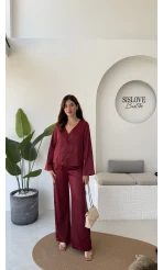 Bennet Serisi Saten Pantolon - Bordo - Kod: 4027