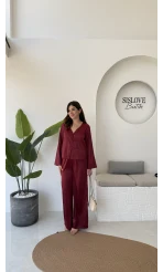 Bennet Serisi Saten Pantolon - Bordo - Kod: 4027