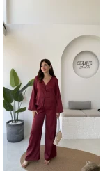 Bennet Serisi Saten Pantolon - Bordo - Kod: 4027