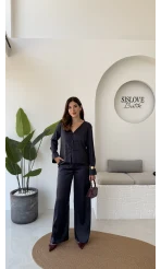 Bennet Serisi Saten Pantolon - Lacivert - Kod: 4027