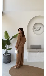 Bennet Serisi Saten Pantolon - Taba - Kod: 4027