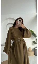 Berlin Kuşaklı Uzun Elbise - Yeşil - 6031