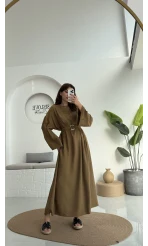 Berlin Kuşaklı Uzun Elbise - Yeşil - 6031