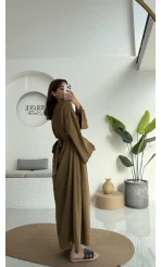 Berlin Kuşaklı Uzun Elbise - Yeşil - 6031