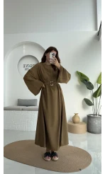 Berlin Kuşaklı Uzun Elbise - Yeşil - 6031