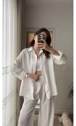 Berma Kendinden Çizgili Gömlek Beyaz