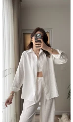 Berma Kendinden Çizgili Gömlek Beyaz